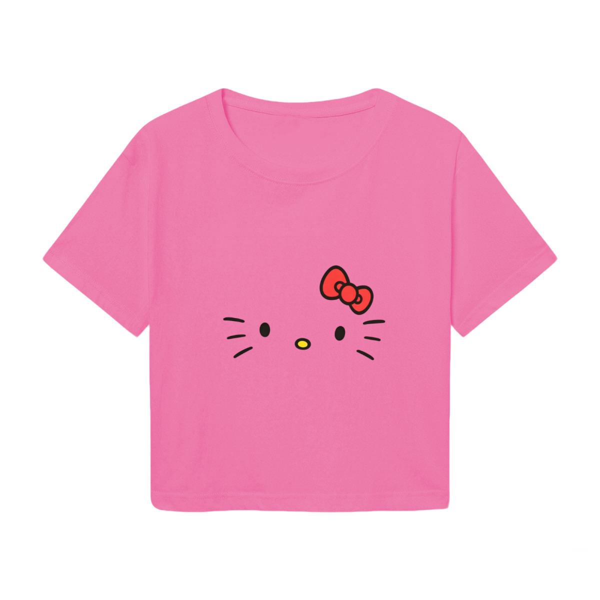 Adorable Hello Kitty Bow Face Chic Pink Cropped Shirt