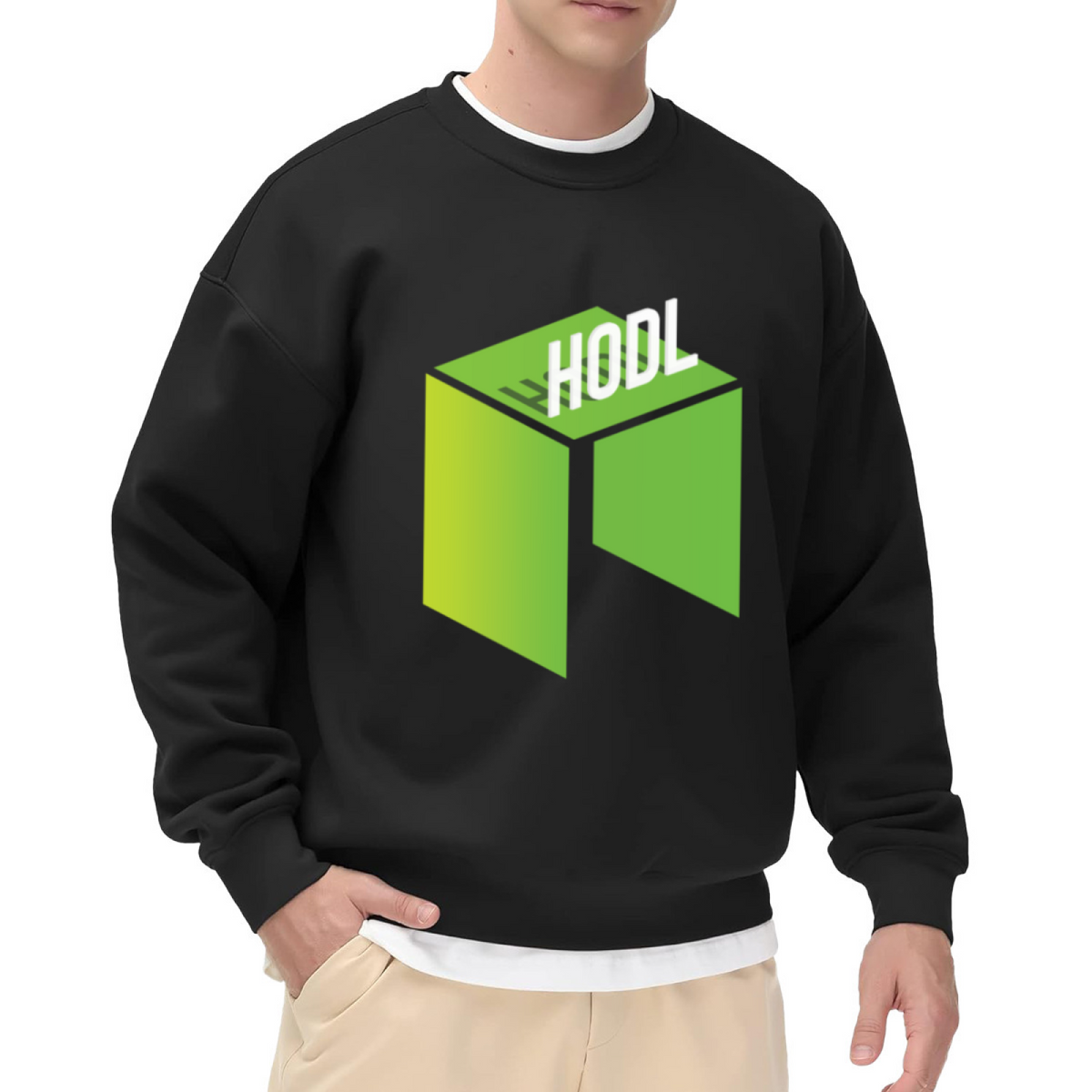 HODL Isometric 3D Cube Crypto Crewneck Sweatshirt | Cryptocurrency Holder Minimalist Pullover, Blockchain Gift