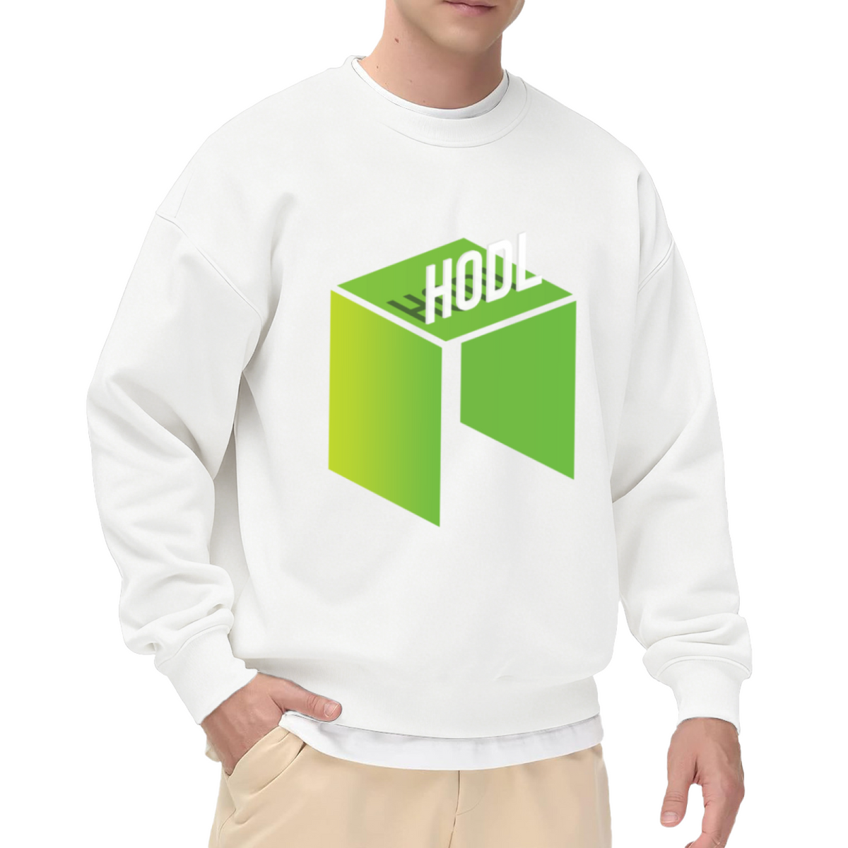 HODL Isometric 3D Cube Crypto Crewneck Sweatshirt | Cryptocurrency Holder Minimalist Pullover, Blockchain Gift
