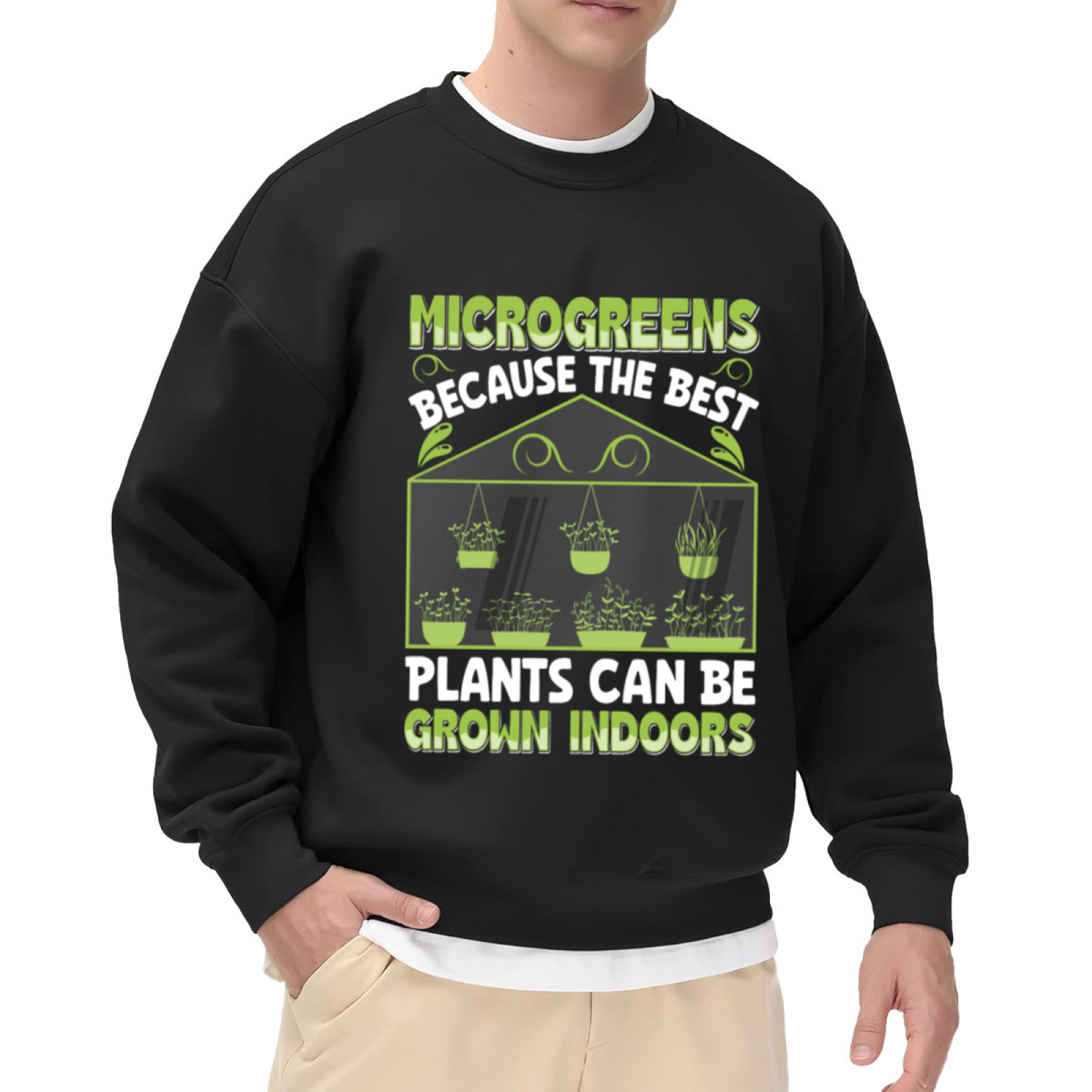 Microgreens Indoor Grow Sweatshirt | Funny Plant Shelf Graphic Crewneck, Indoor Gardening Pullover Top, Plant Mom Dad Gift