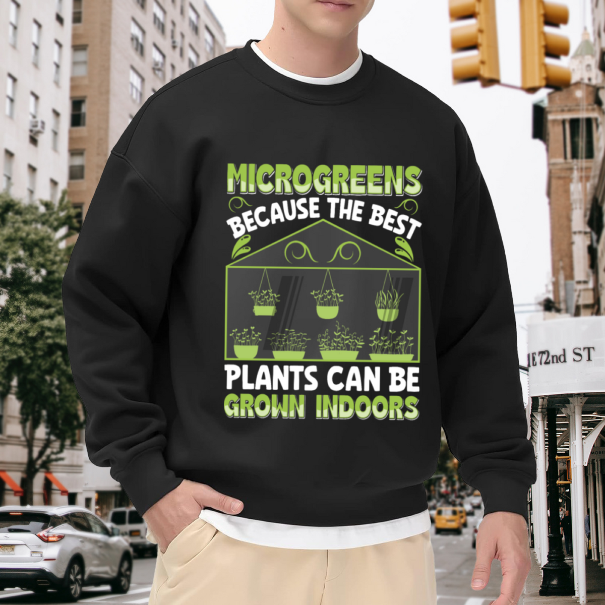 Microgreens Indoor Grow Sweatshirt | Funny Plant Shelf Graphic Crewneck, Indoor Gardening Pullover Top, Plant Mom Dad Gift