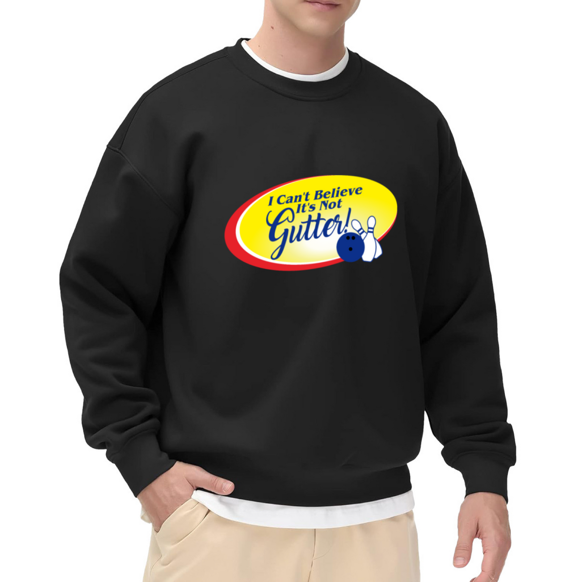 Funny Bowling Humor “I Can't Believe It's Not Gutter!” Retro Parody Crewneck Sweatshirt for Bowling Lovers