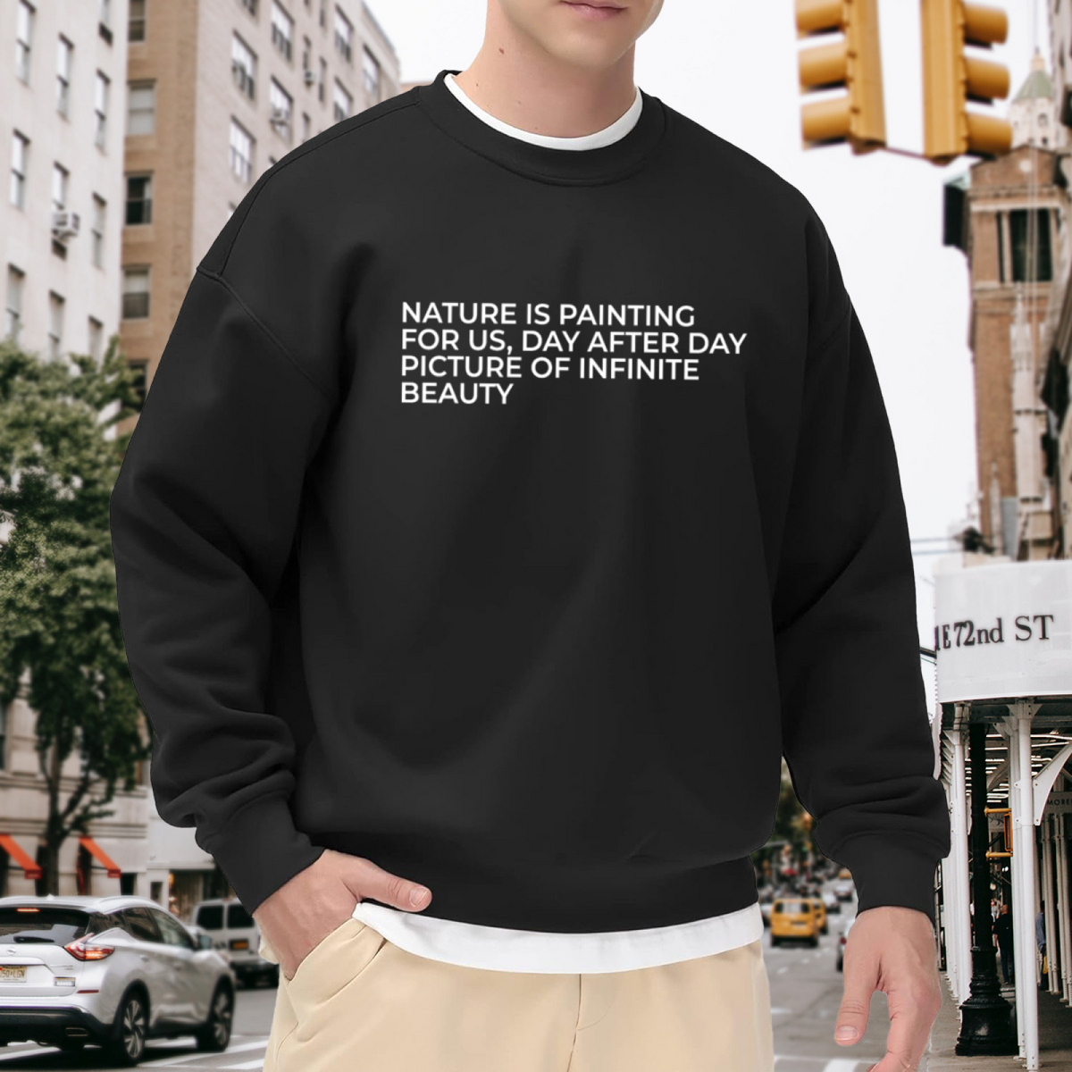 Nature Is Painting For Us Sweatshirt | Infinite Beauty Quote Graphic Crewneck, Nature Lover Pullover Top, Outdoor Gift for Women Men