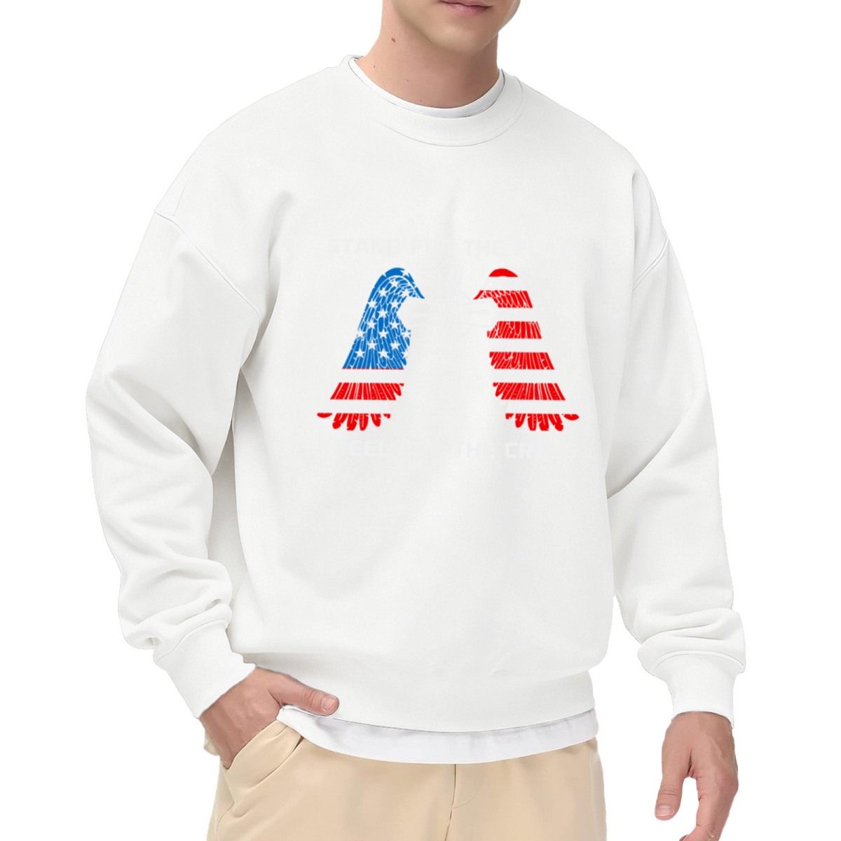 Stand For The Flag Kneel For The Cross Christian Cross Wings Crewneck Sweatshirt | Patriotic USA Flag Graphic Pullover