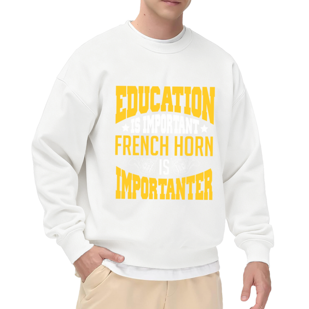Education Is Important French Horn Is Importanter Crewneck Sweatshirt, Funny Band Musician Pullover, Brass Player Gift