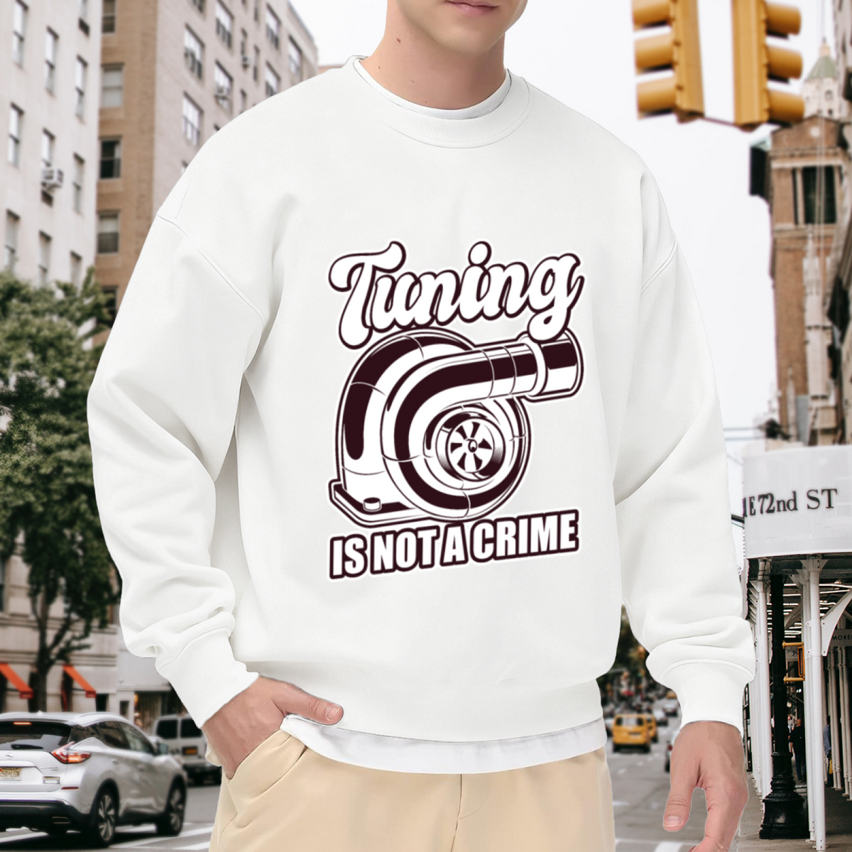 Tuning Is Not A Crime Turbocharger Car Crewneck Sweatshirt | JDM Automotive Enthusiast Pullover, Car Guy Gift