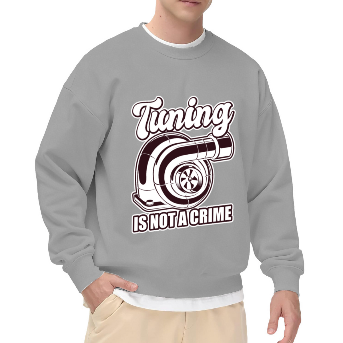 Tuning Is Not A Crime Turbocharger Car Crewneck Sweatshirt | JDM Automotive Enthusiast Pullover, Car Guy Gift