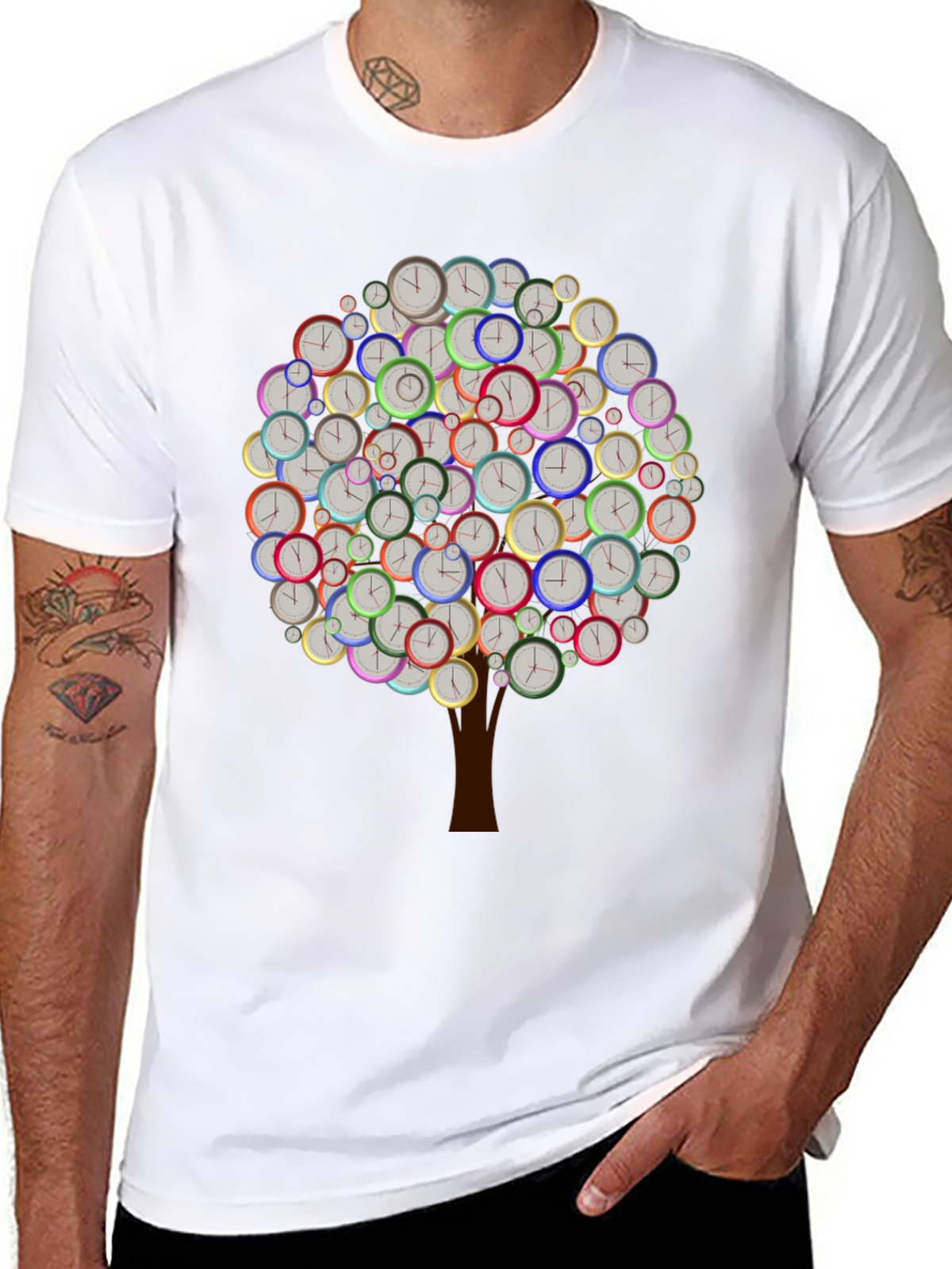 Time Tree Black Graphic Tee - Unique Clock Design