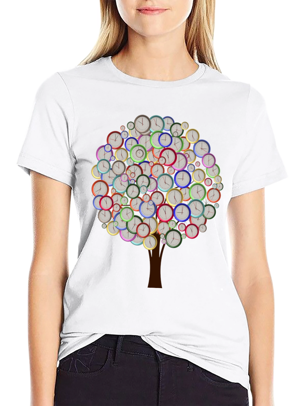 Time Tree Black Graphic Tee - Unique Clock Design
