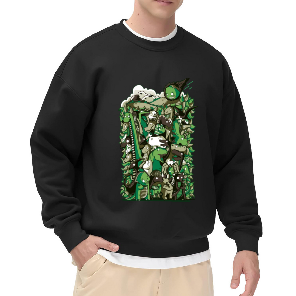 Cartoon Monster Mash Crewneck Sweatshirt, Creatures Graffiti Pullover, Halloween Gift