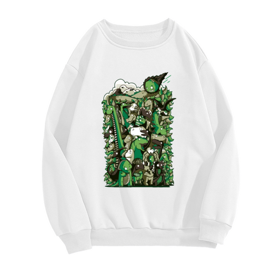 Cartoon Monster Mash Crewneck Sweatshirt, Creatures Graffiti Pullover, Halloween Gift