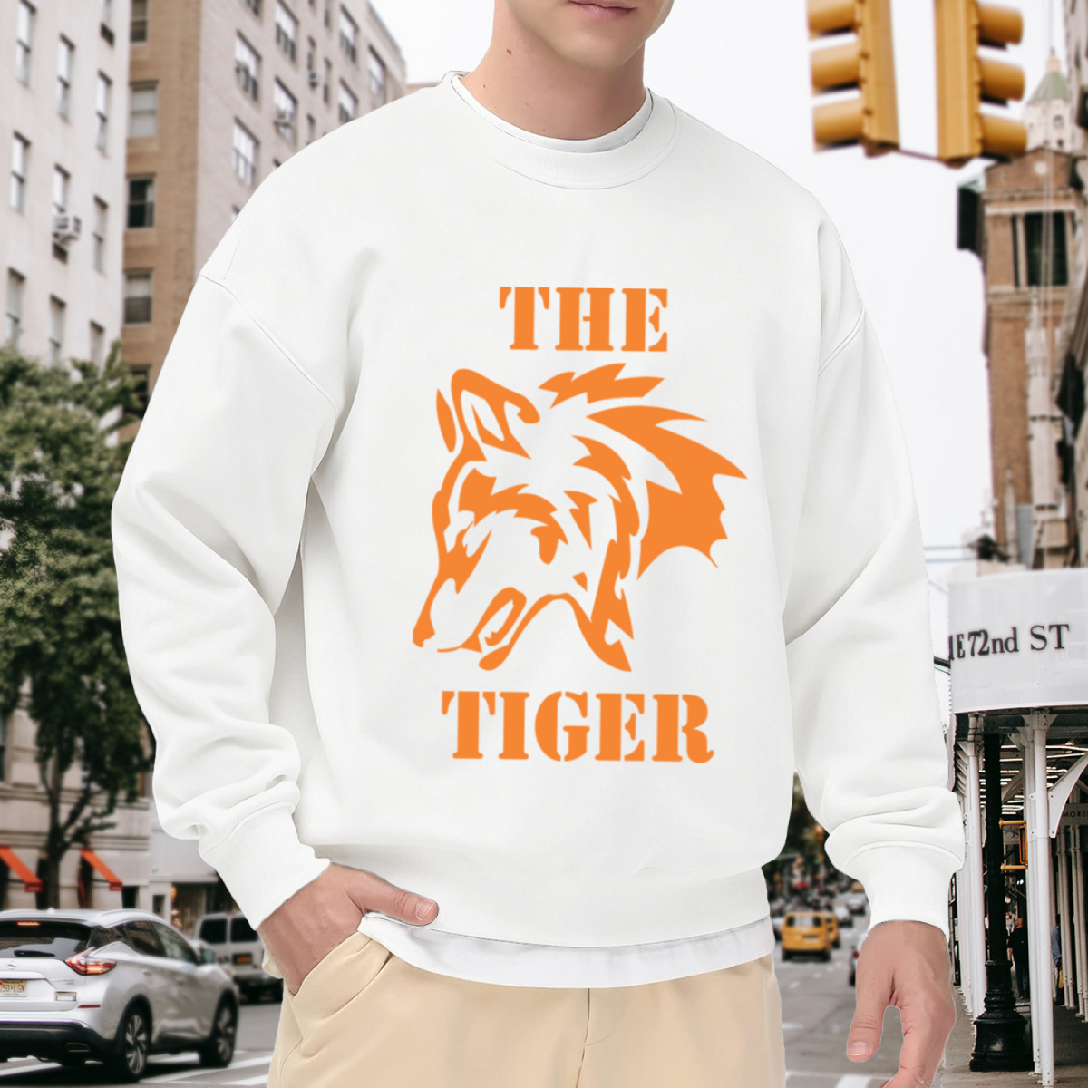 The Tiger Roaring Head Crewneck Sweatshirt, Vintage Animal Graphic Pullover, Wildlife Gift