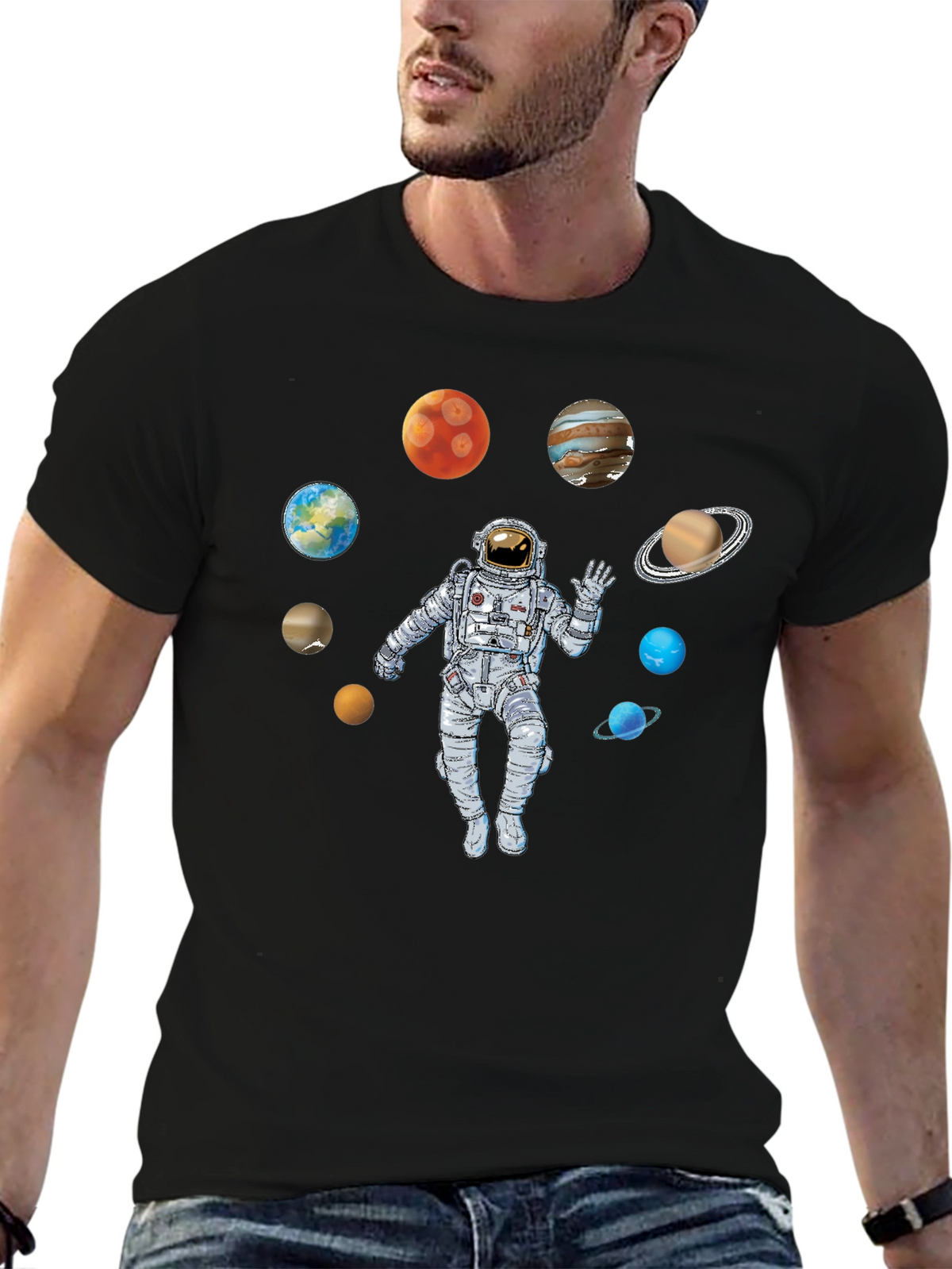 Astronaut & Planets Graphic Print T-Shirt