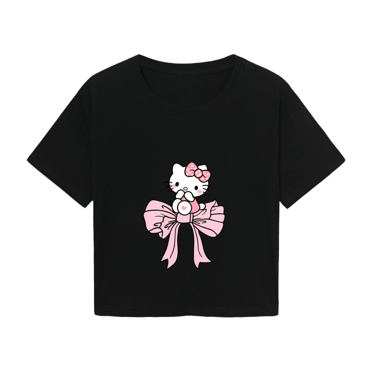 Big Bow Hello Kitty Kawaii Black Aesthetic Cropped Shirt
