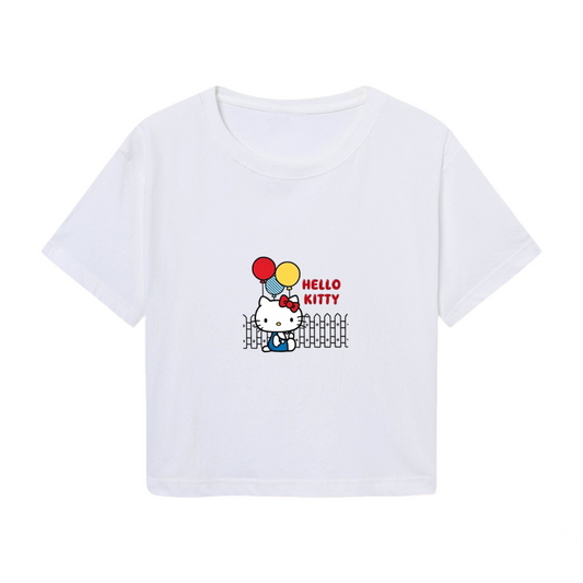 Balloon Party Hello Kitty White Cropped Tee