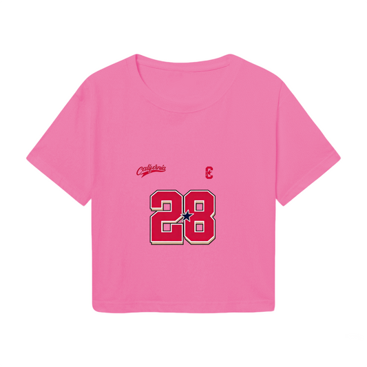 Hot Pink Y2K Sports Crop Top With California Varsity Number 28