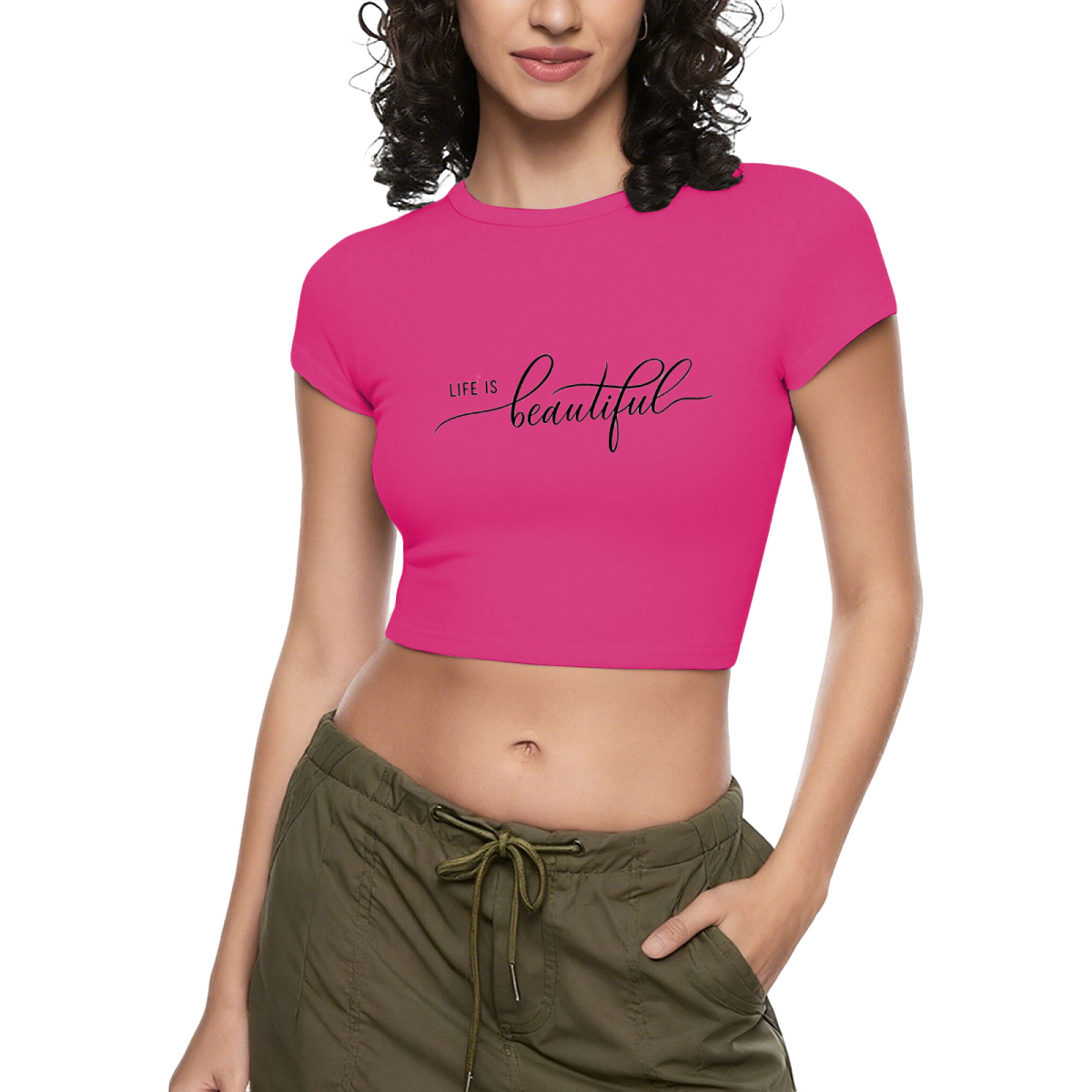 Elegant Cursive Life Is Beautiful Grey Crop Top ¨C Soft Positive Vibe Tee 15.