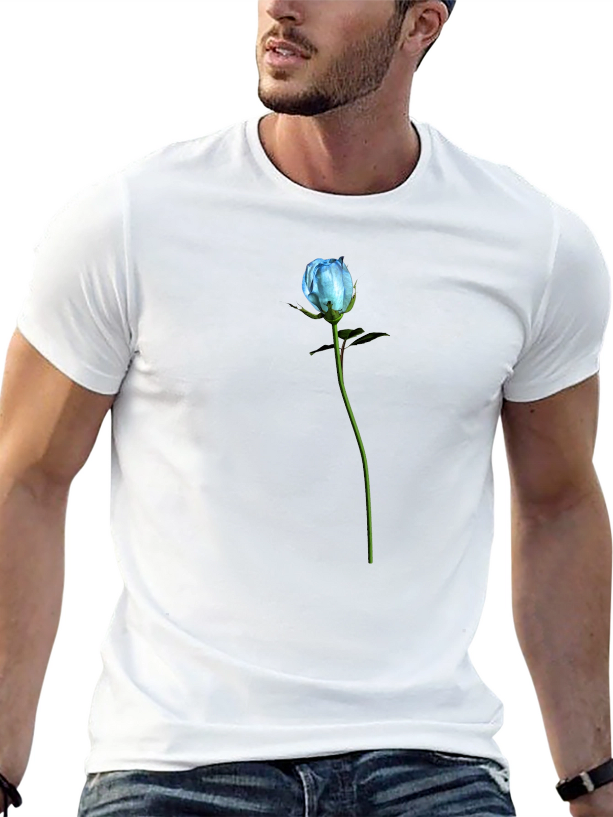 Blue Rose Graphic T-Shirt - Black Cotton Blend