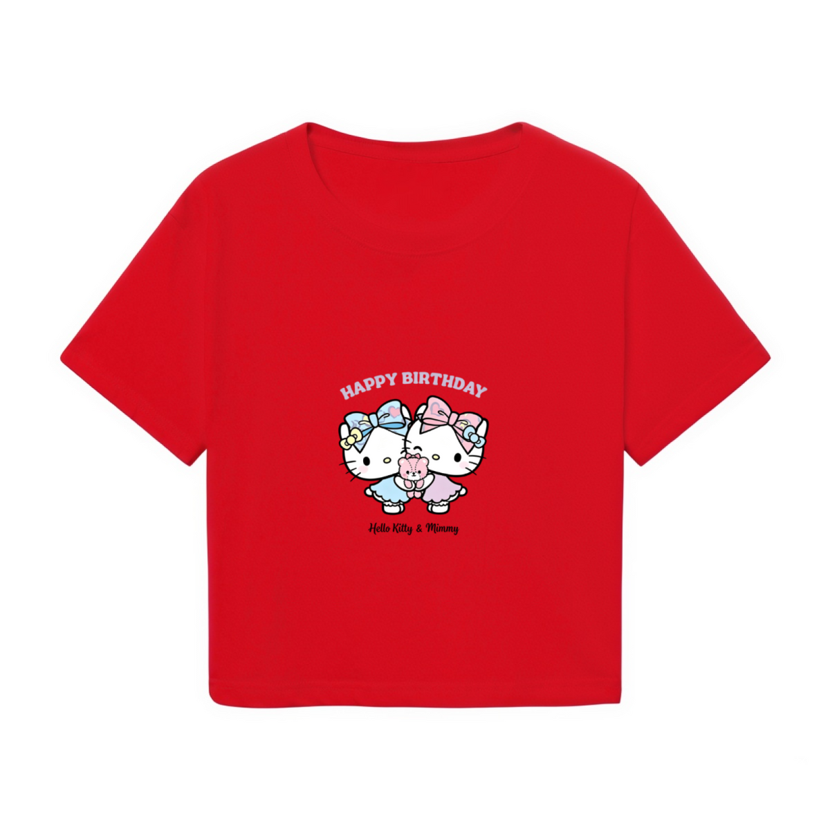 Happy Birthday Hello Kitty Twins Red Cropped Graphic Tee