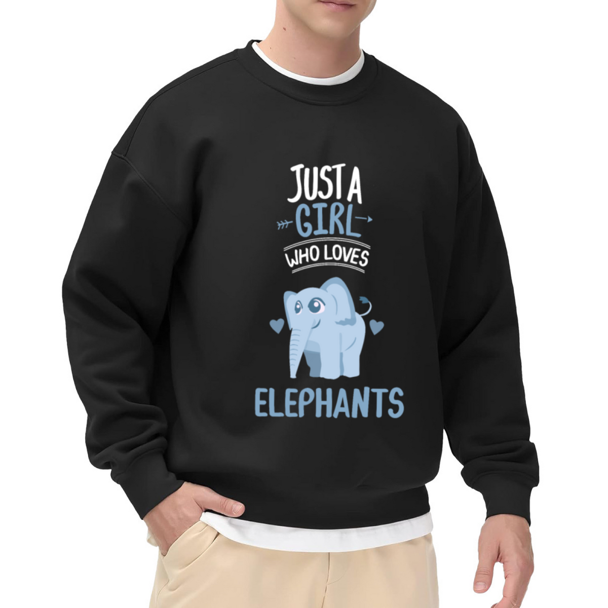 Just A Girl Who Loves Elephants Crewneck Sweatshirt - Cute Blue Elephant Graphic, Animal Lover Gift Pullover