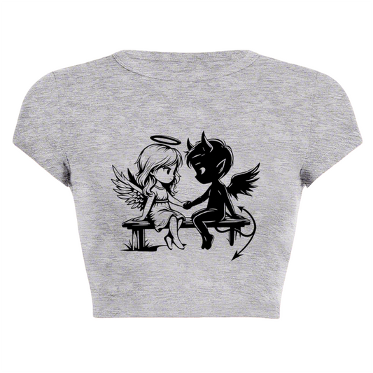 Daisy Love Heart Minimal Line Art Black Slim Crop Tee