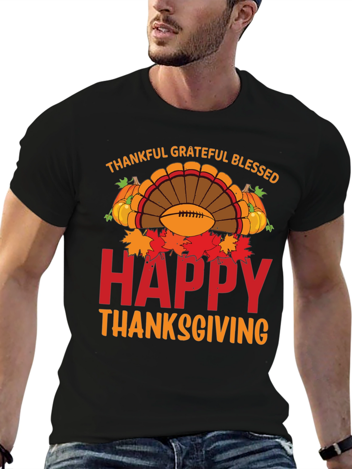 Thankful Grateful Blessed Happy Thanksgiving T-Shirt