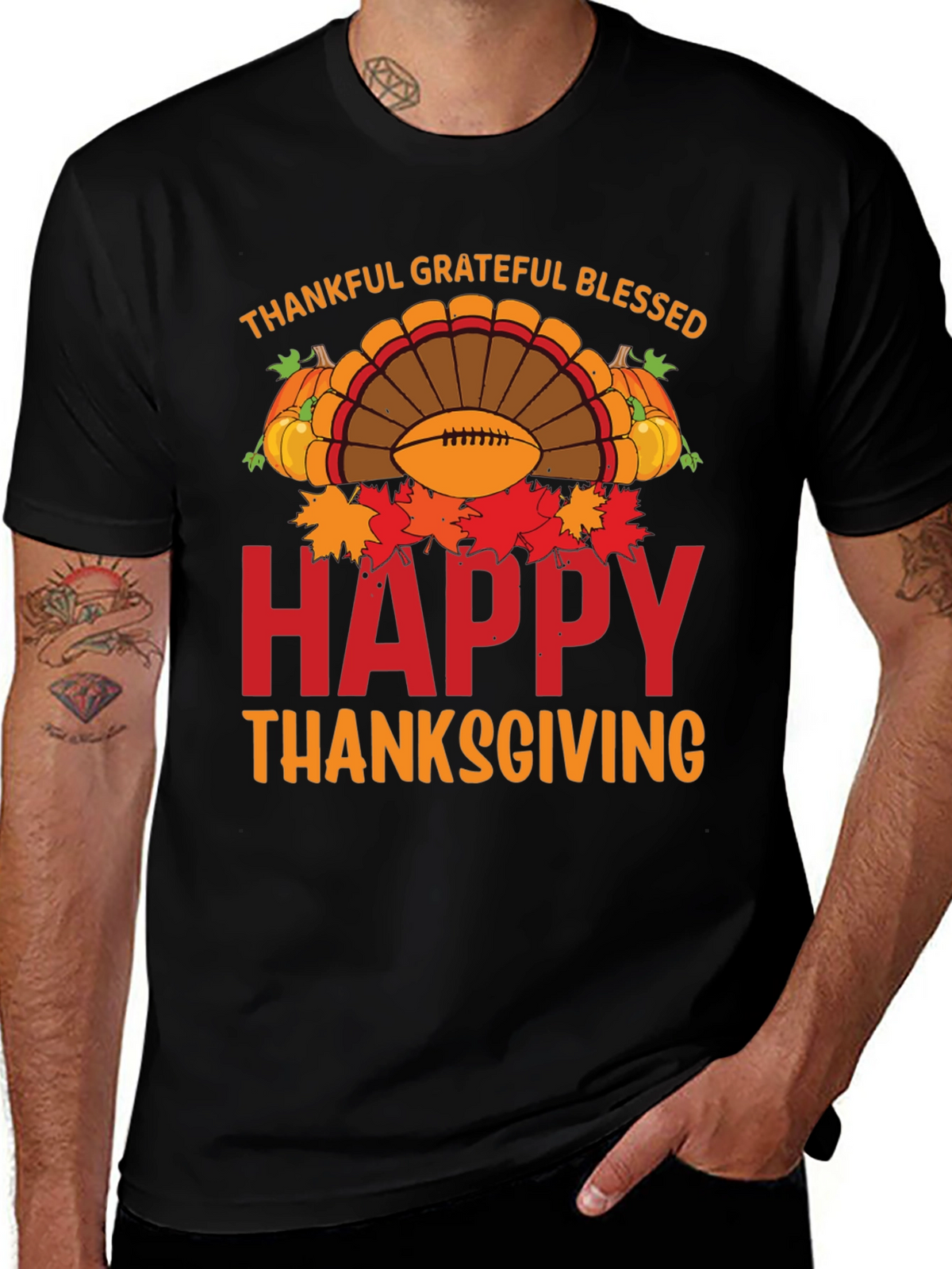 Thankful Grateful Blessed Happy Thanksgiving T-Shirt