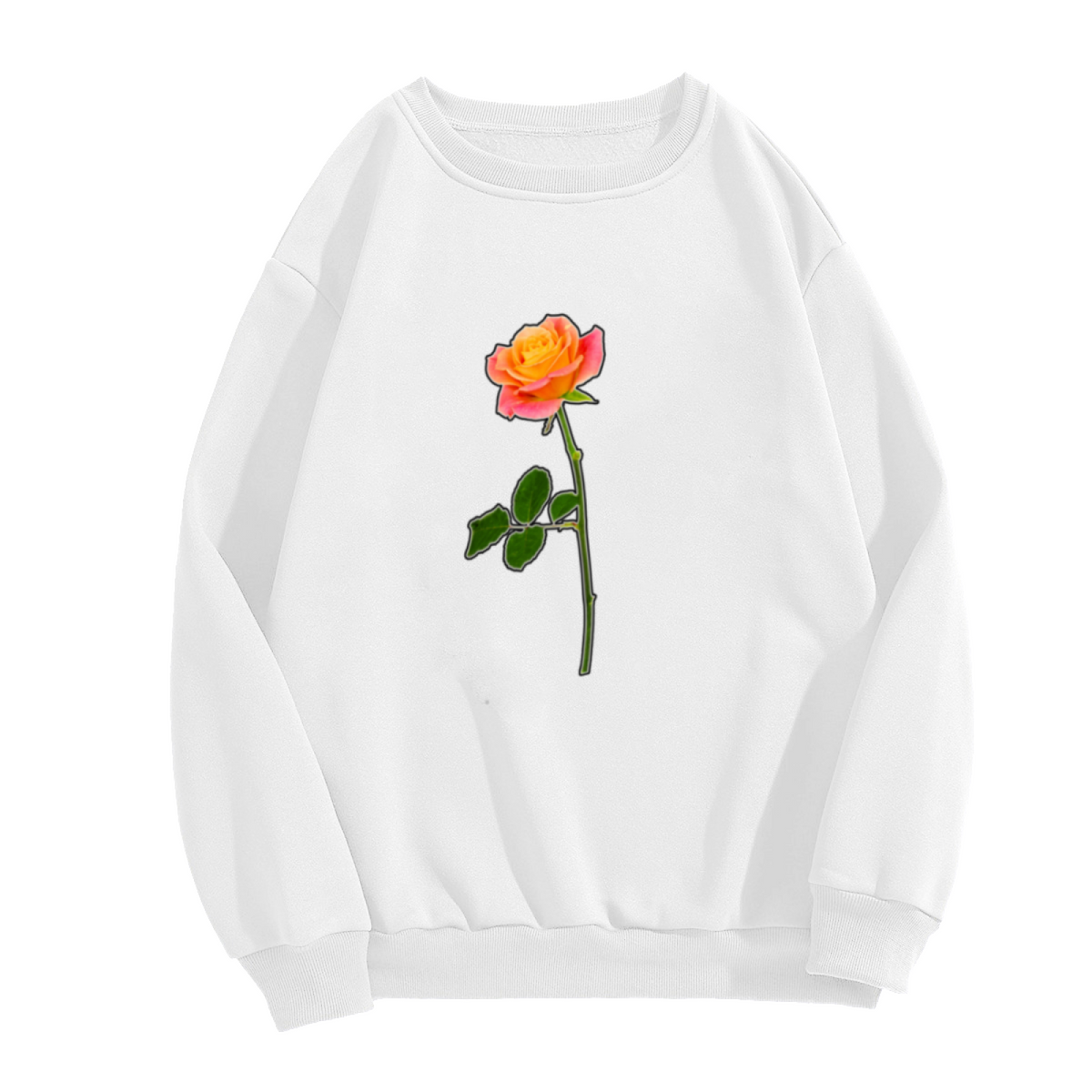 Single Rose Stem Sweatshirt | Hand-Drawn Botanical Floral Graphic Crewneck, Minimalist Flower Pullover Top, Rose Lover Gift for Women