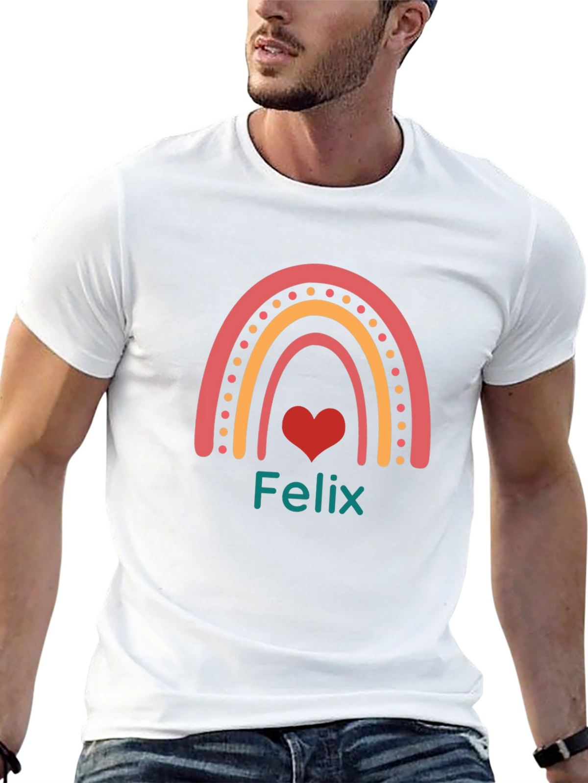 Felix Rainbow Heart T-Shirt - Personalized Gift