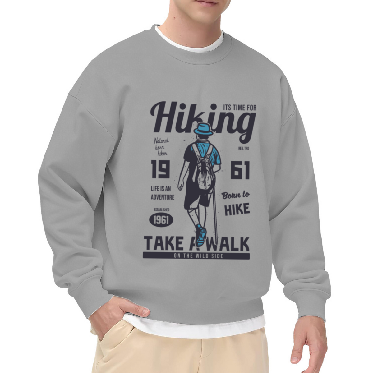 Born To Hike Sweatshirt | Vintage Hiker With Backpack Graphic Crewneck, Life Is An Adventure Pullover Top, Outdoor Camping Gift for Men Women