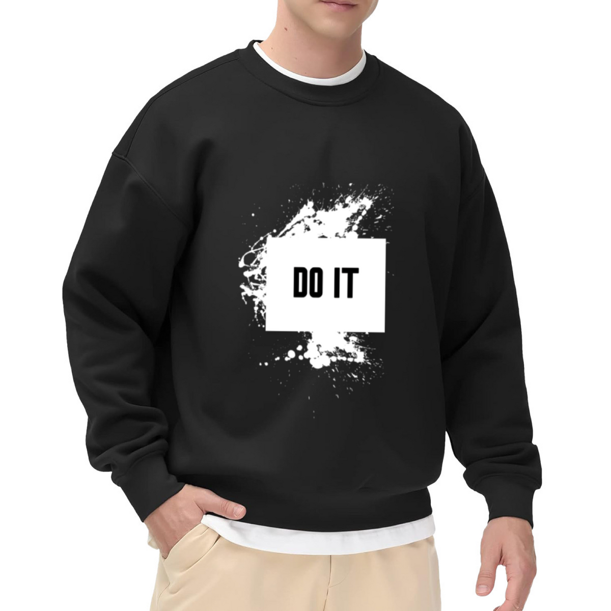 Do It Crewneck Sweatshirt, Motivational Minimalist Graphic Pullover with Paint Splash Design