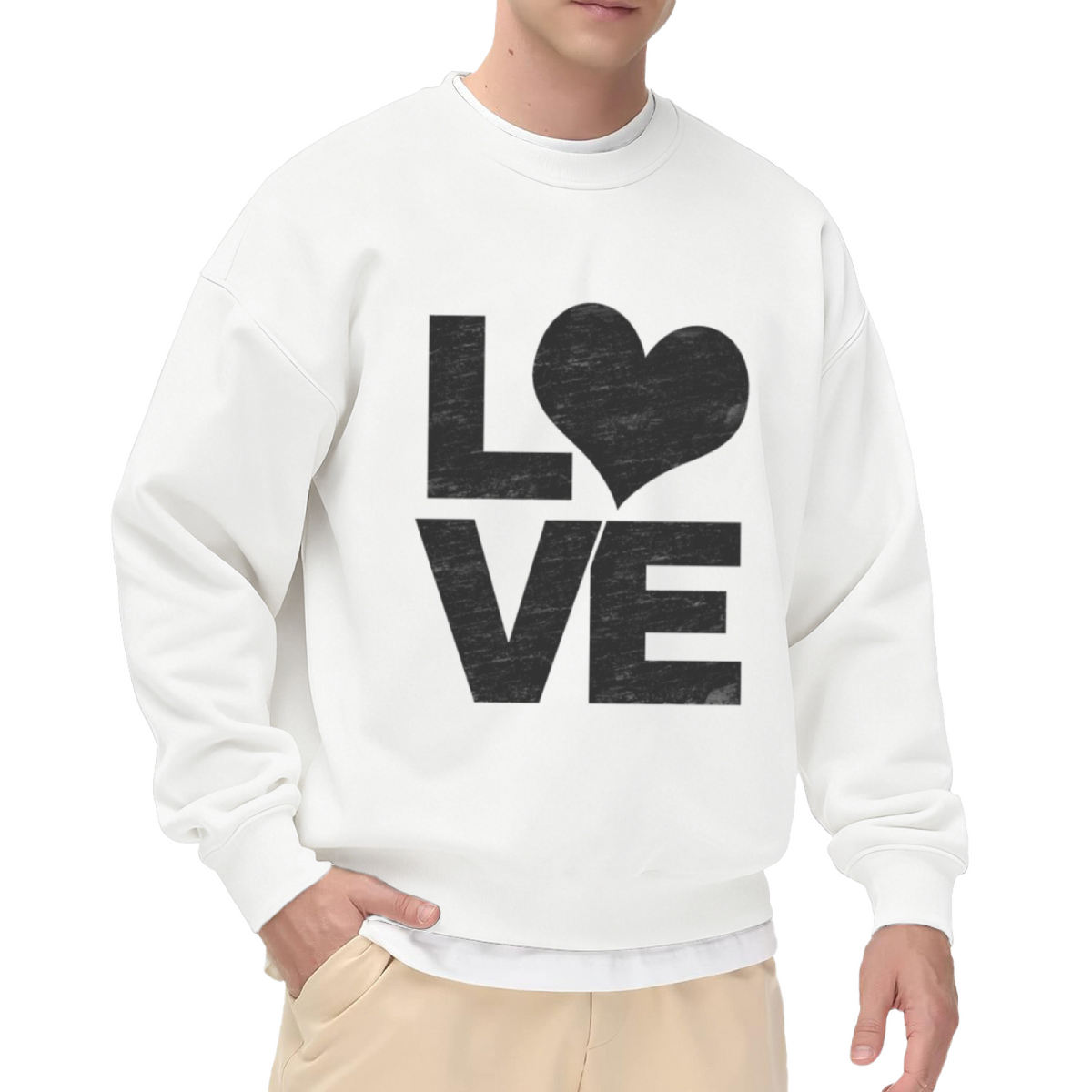 LOVE Heart Block Letter Crewneck Sweatshirt | Vintage Distressed Graphic Pullover, Minimalist Heart Letter Top, Valentine's Day Gift