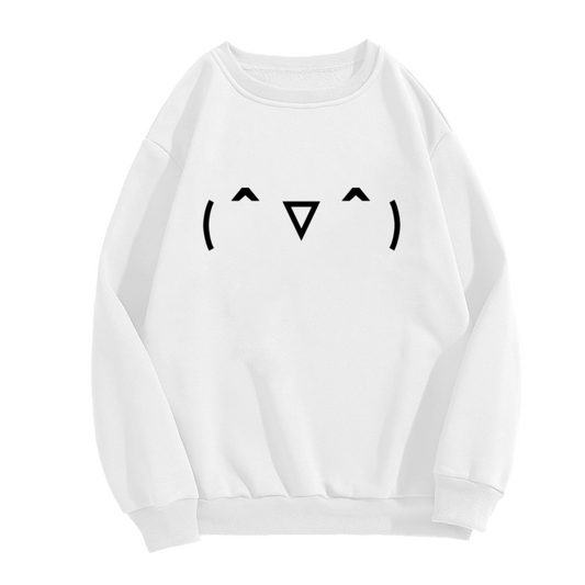 Happy Kaomoji Face Crewneck Sweatshirt - Cute Japanese Emoticon Pullover, Minimal Kawaii Streetwear, Positive Top