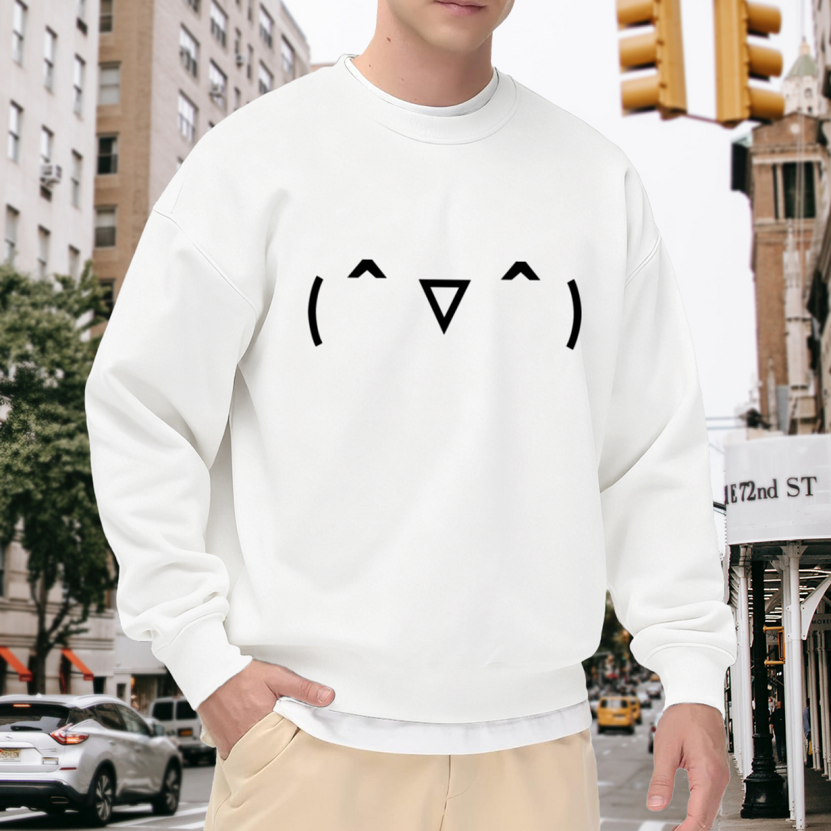 Happy Kaomoji Face Crewneck Sweatshirt - Cute Japanese Emoticon Pullover, Minimal Kawaii Streetwear, Positive Top