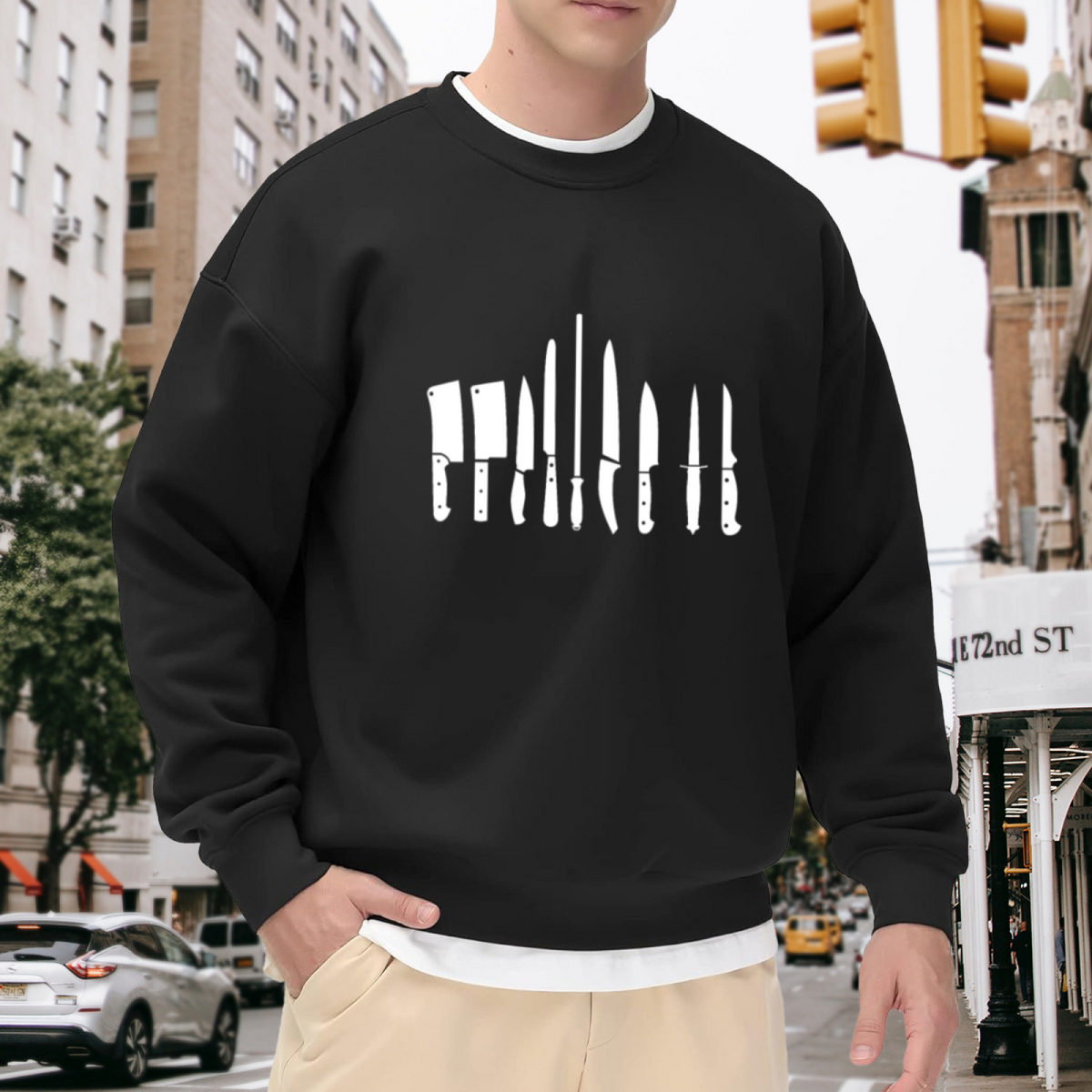 Chef Knife Collection Crewneck Sweatshirt, Kitchen Knives Silhouette Pullover, Chef Cooking Gift
