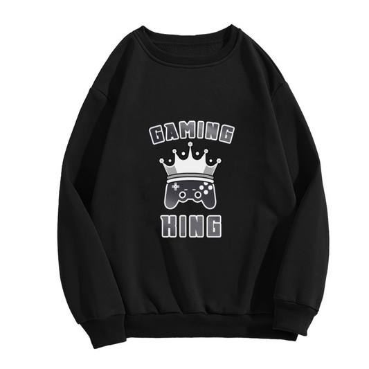 Gaming King Crown Gamepad Crewneck Sweatshirt | Gamer Royalty Controller Graphic Pullover, Gamer Gift Top