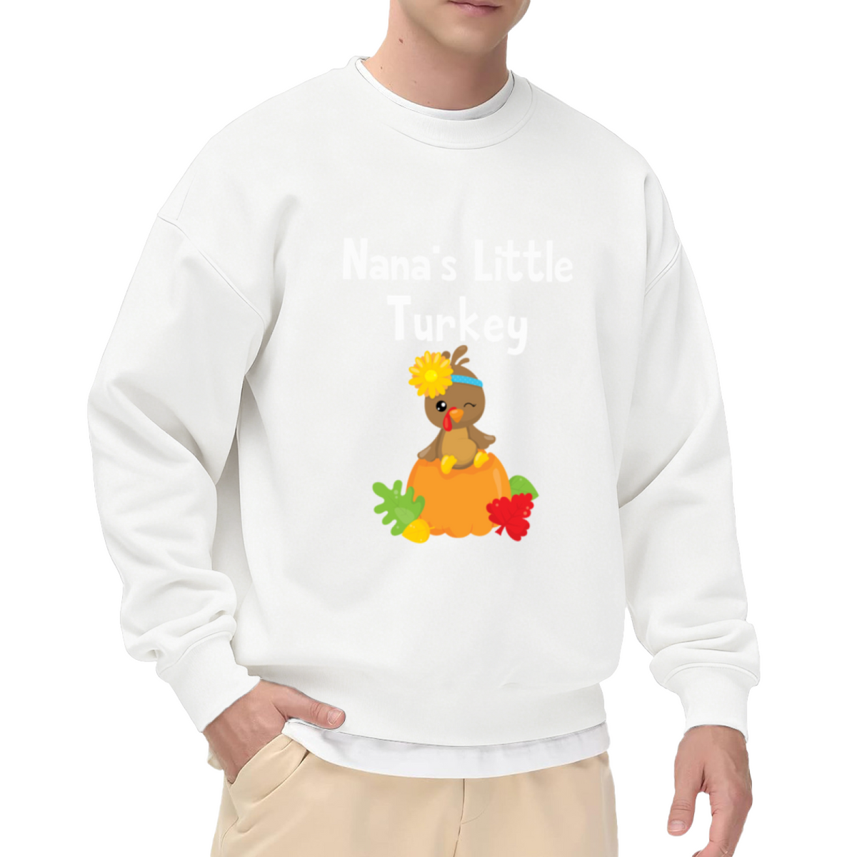 Nana's Little Turkey Cute Baby Turkey Pumpkin Crewneck Sweatshirt | Thanksgiving Family Pullover, Grandma Gift
