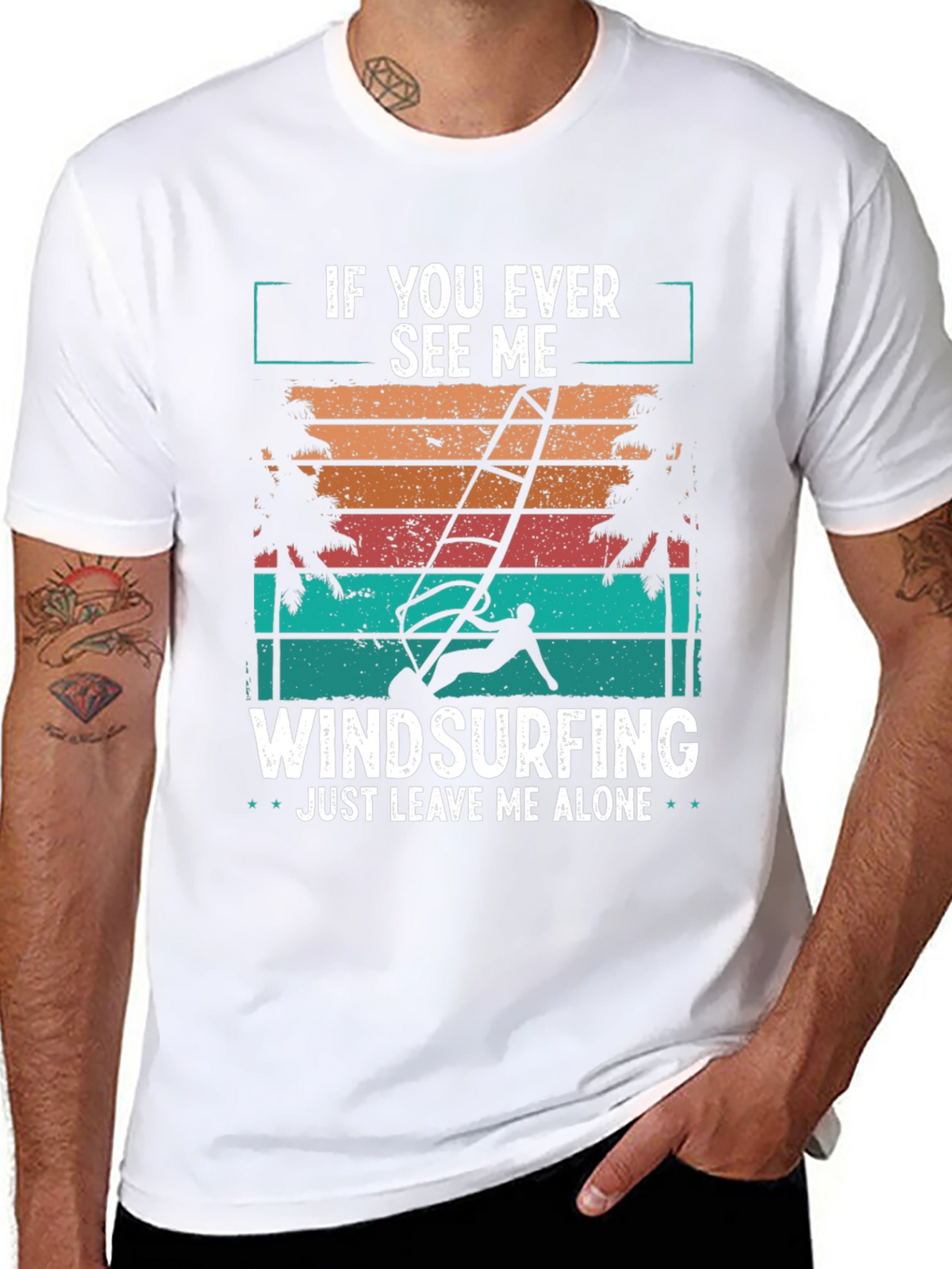 Windsurfing T-Shirt - Just Leave Me Alone Retro Design