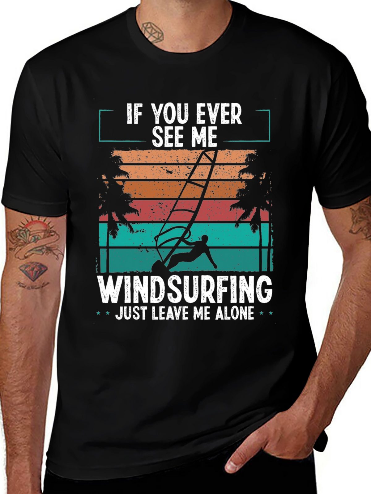 Windsurfing T-Shirt - Just Leave Me Alone Retro Design