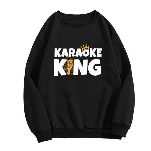 Karaoke King Crown Microphone Retro Crewneck Sweatshirt | Vintage Singing Graphic Pullover, Karaoke Lover Gift