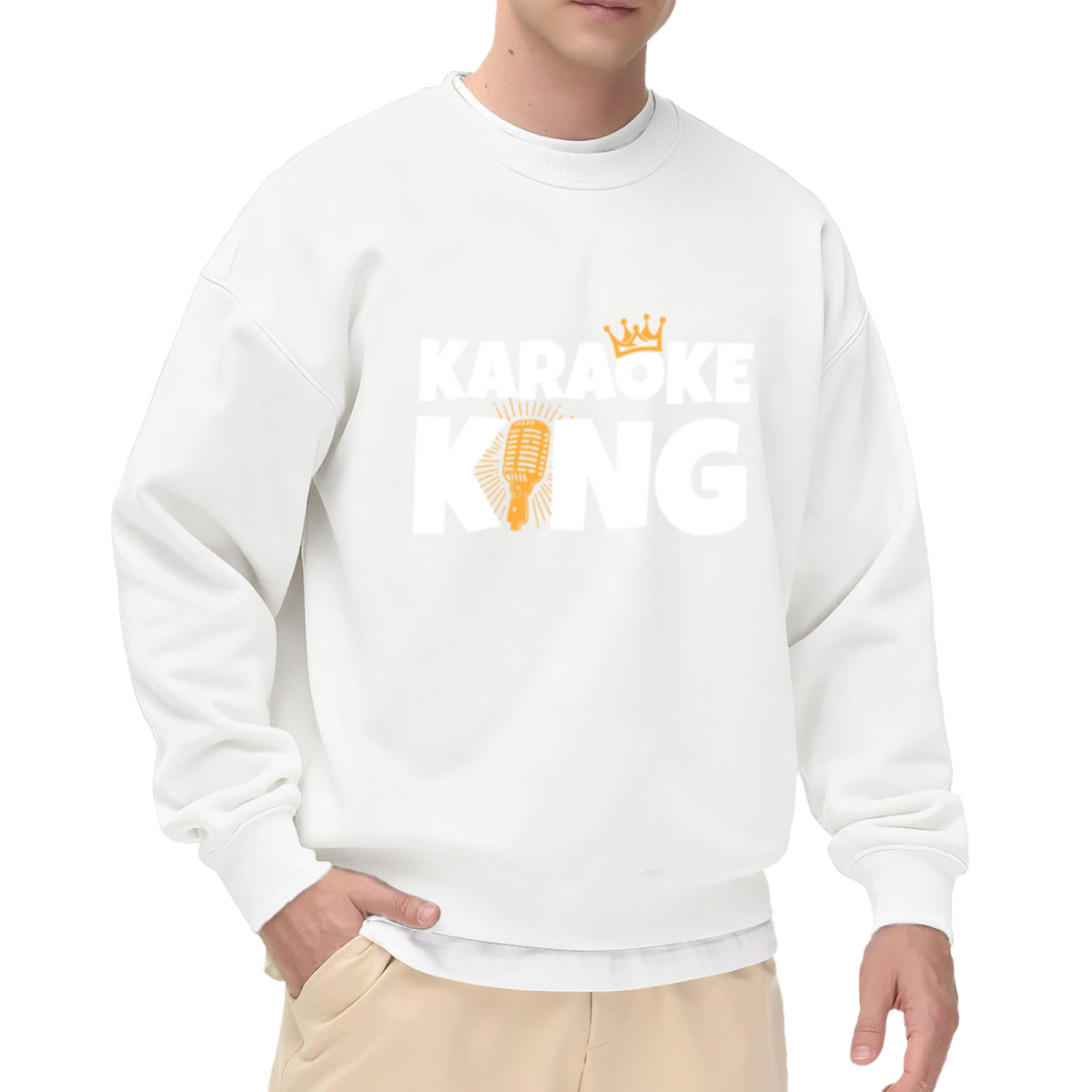 Karaoke King Crown Microphone Retro Crewneck Sweatshirt | Vintage Singing Graphic Pullover, Karaoke Lover Gift