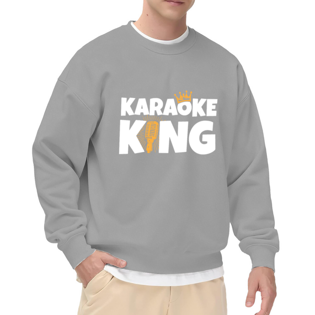 Karaoke King Crown Microphone Retro Crewneck Sweatshirt | Vintage Singing Graphic Pullover, Karaoke Lover Gift