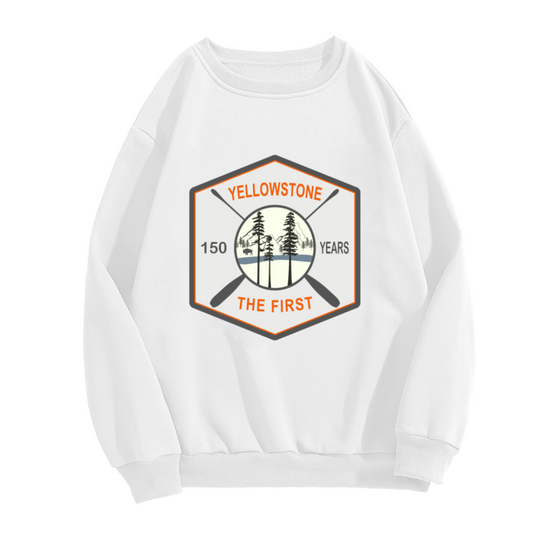 Yellowstone 150 Years The First Sweatshirt | Vintage National Park Badge Graphic Crewneck, Outdoor Camping Pullover Top, Park Lover Gift