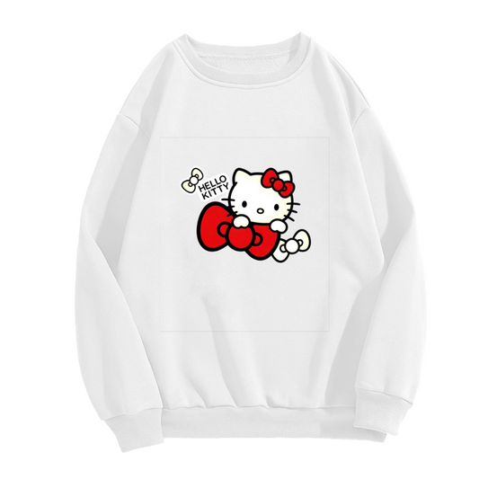 Classic Hello Kitty Red Bow Cute Print Women Crewneck Sweatshirt