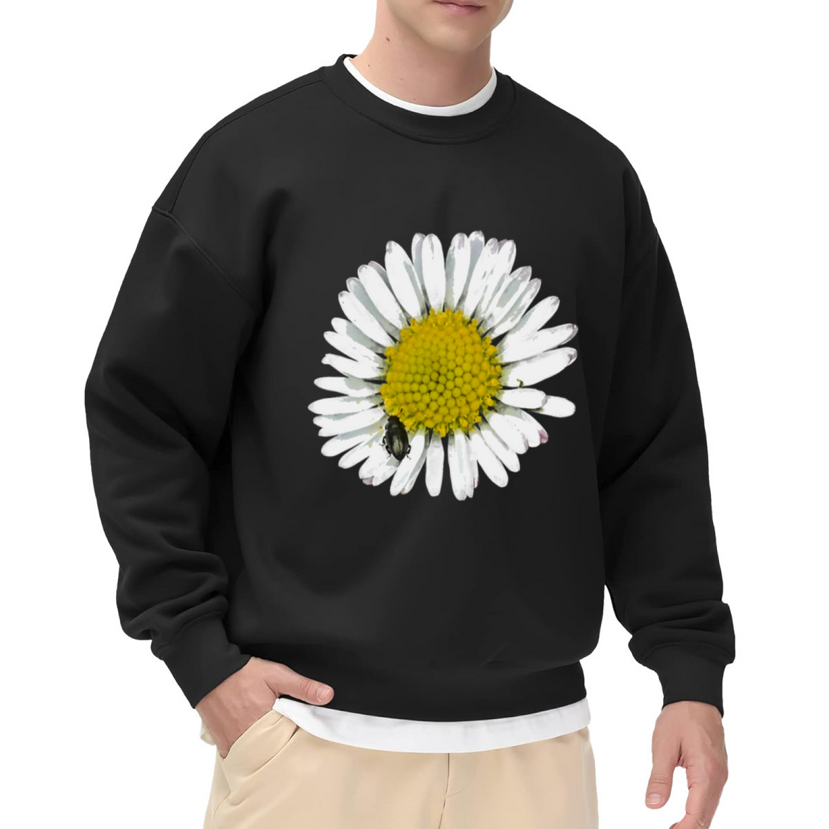 Realistic Daisy Beetle Botanical Crewneck Sweatshirt | Macro Flower Nature Pullover, Spring Gift