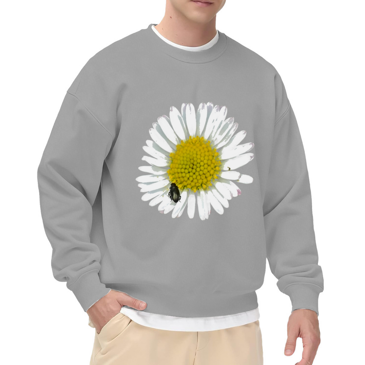 Realistic Daisy Beetle Botanical Crewneck Sweatshirt | Macro Flower Nature Pullover, Spring Gift