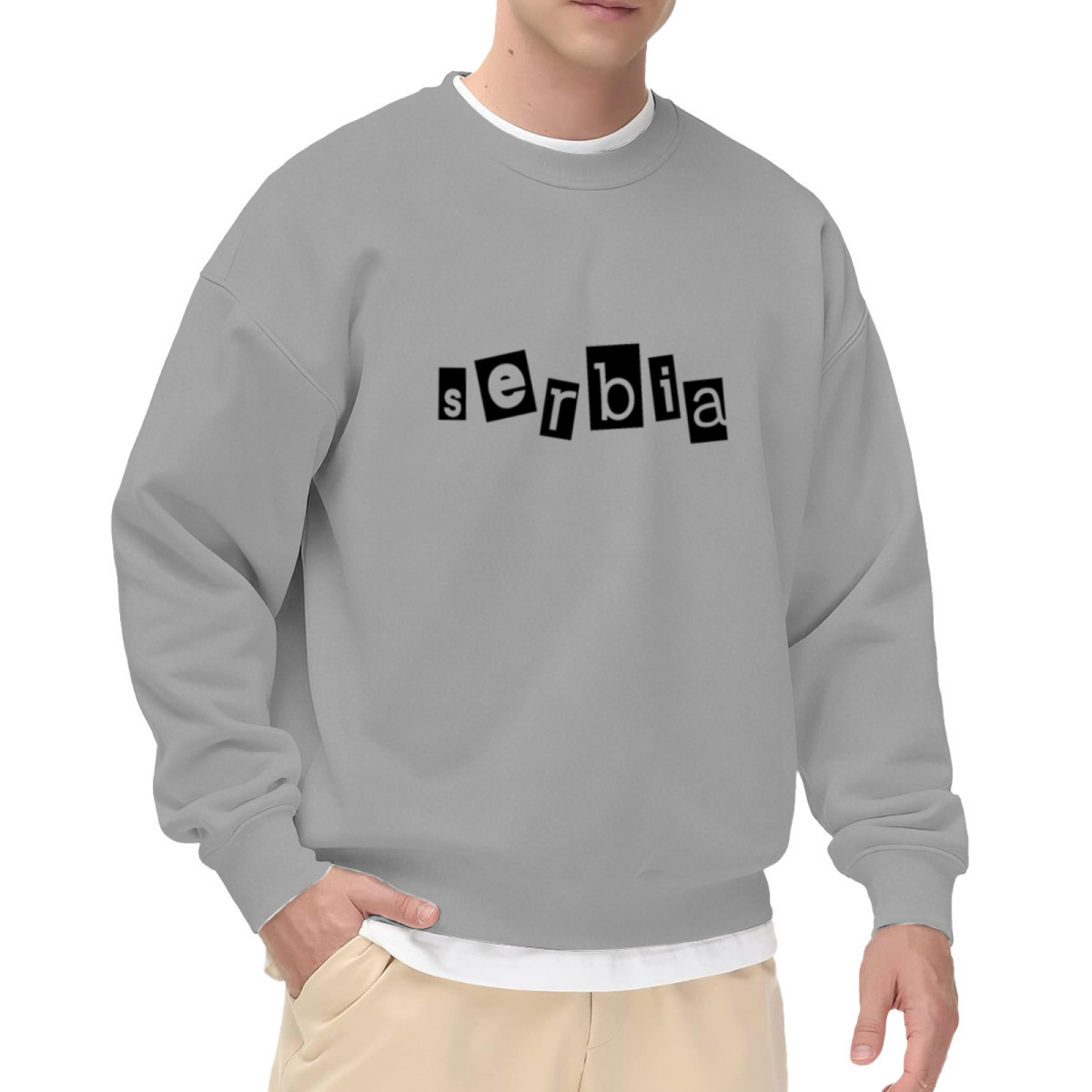 Serbia Ransom Note Style Crewneck Sweatshirt, Patriotic Streetwear Graphic Sweatshirt