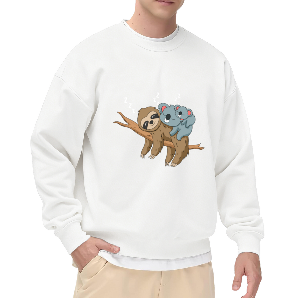 Sleeping Sloth And Koala Crewneck Sweatshirt | Cute Nap Time Animal Pullover, Cozy Zzz Graphic Top, Gift for Animal Lovers