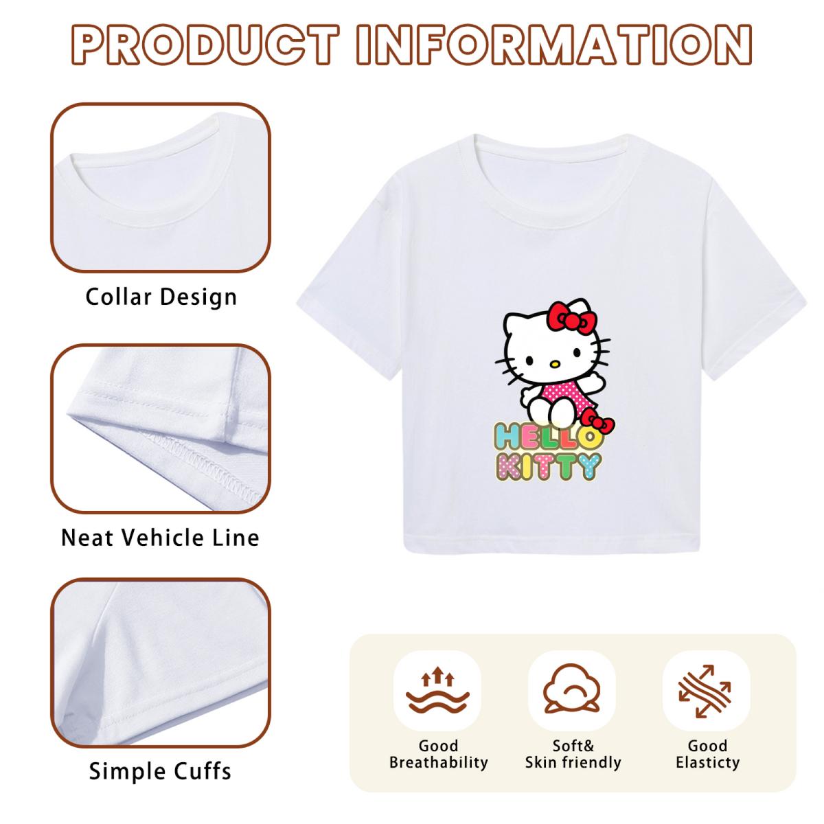Cute Hello Kitty Colorful Letter Graphic Cropped Tee