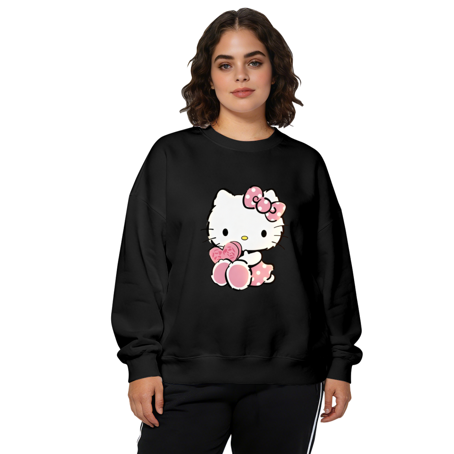 Sweet Hello Kitty Holding Pink Heart Crewneck Sweatshirt